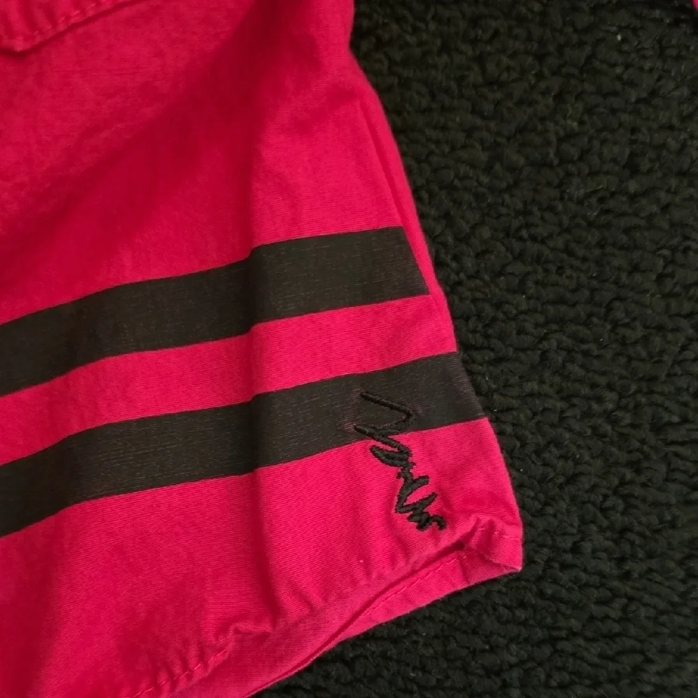 COOGI Pink Button-Up Jacket with Black Stripes
